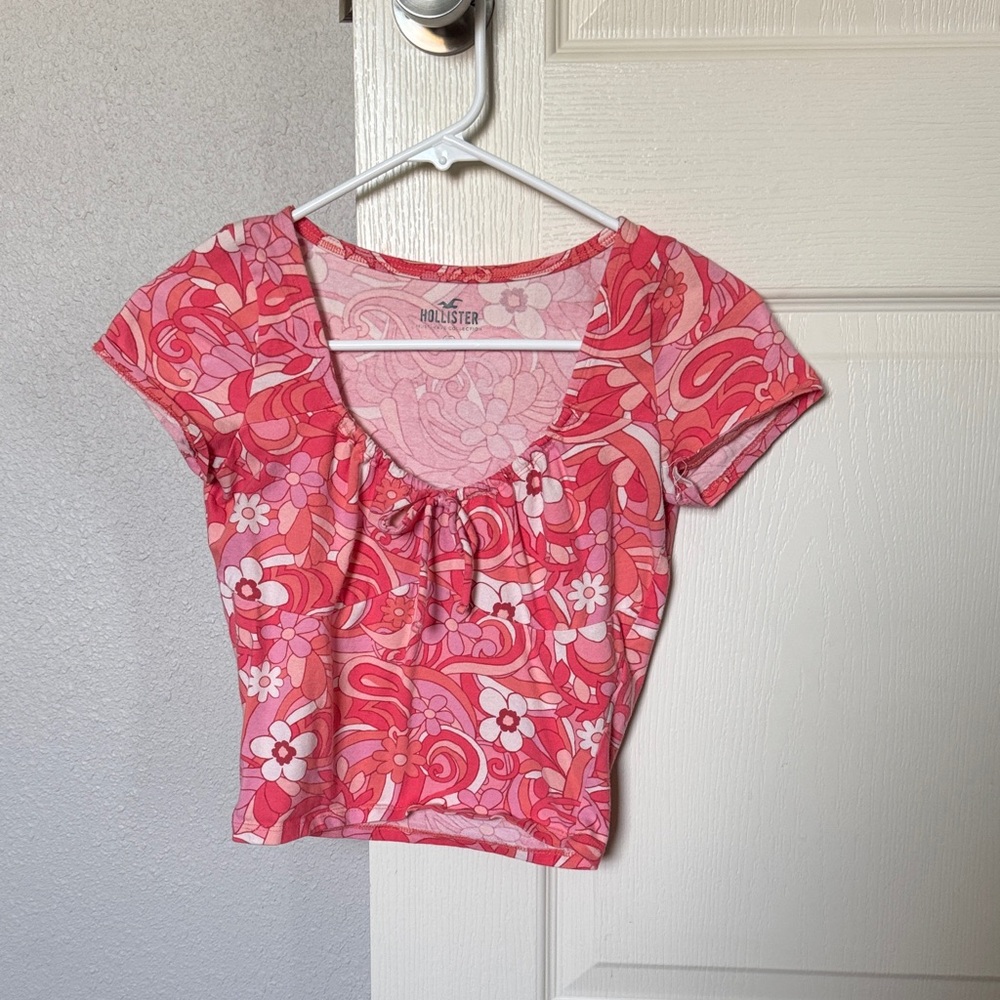 Hollister Pink and Red Floral Top
